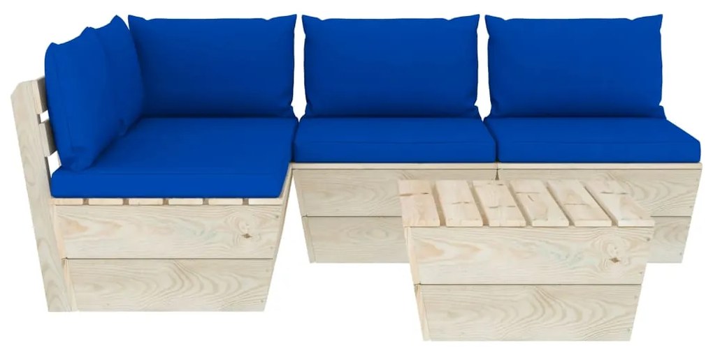 Set Divani da Giardino su Pallet 5 pz con Cuscini Legno Abete