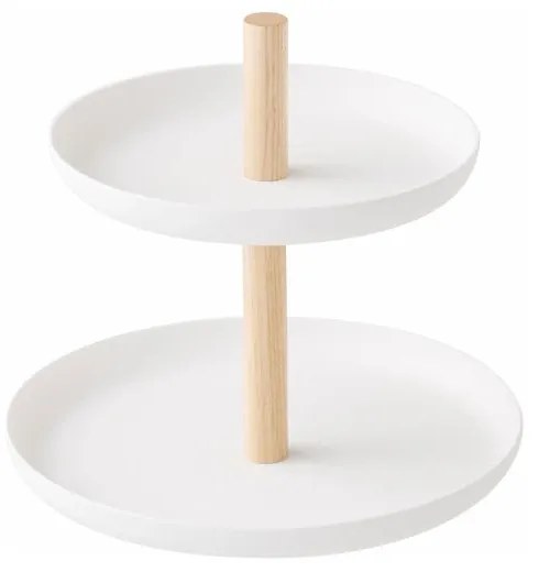 Supporto bianco con 2 vaschette e dettagli in faggio Tosca - YAMAZAKI