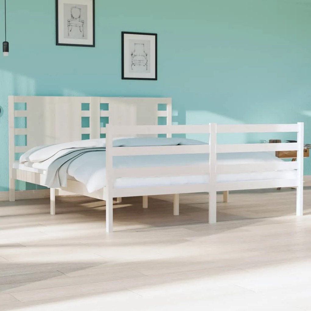 Giroletto Senza Materasso Bianco 135x190 Cm Legno Massello Pino /