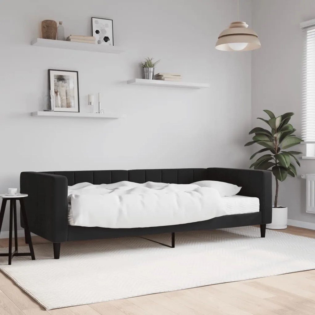 Divano Letto Con Materasso Nero 90x190 Cm İn Velluto /