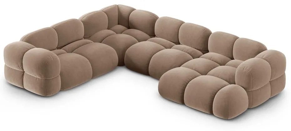 Divano angolare marrone (con penisola a sinistra/a U) con rivestimento in velluto Loretto – Cosmopolitan Design