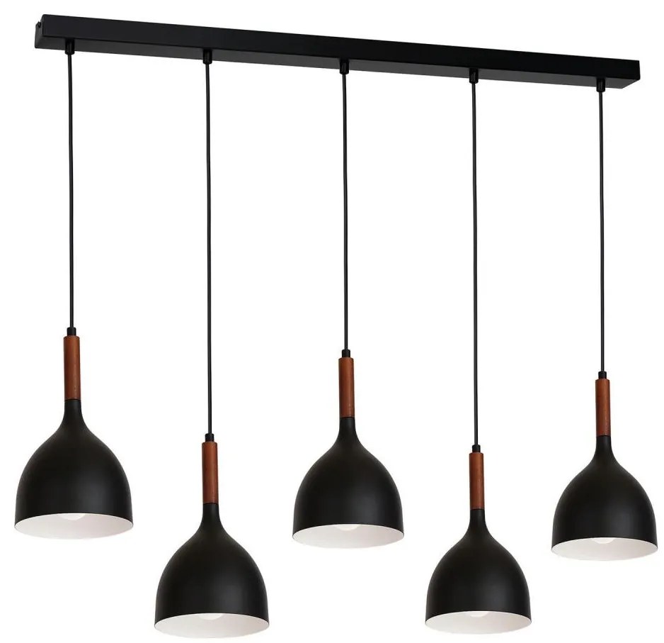 Lampadario a sospensione con filo NOAK WOOD 5xE27/60W/230V nero/legno scuro