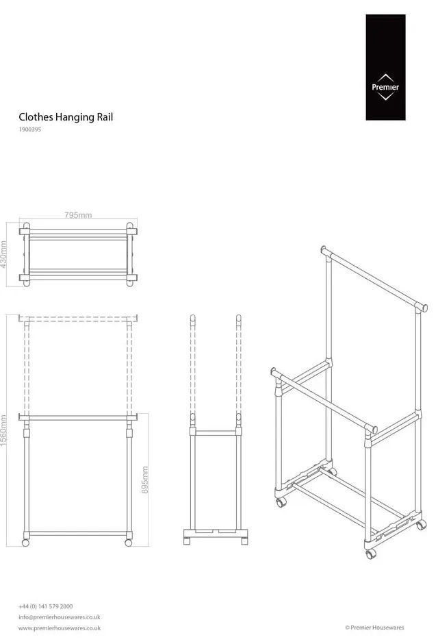 Stand appendiabiti argentato in metallo allungabile/su ruote – Premier Housewares