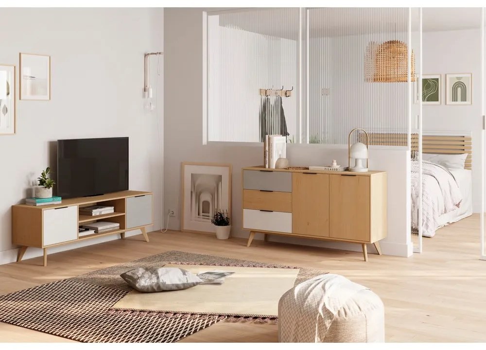 Tavolo TV in legno di pino di colore naturale 140x53 cm Elfa - Marckeric