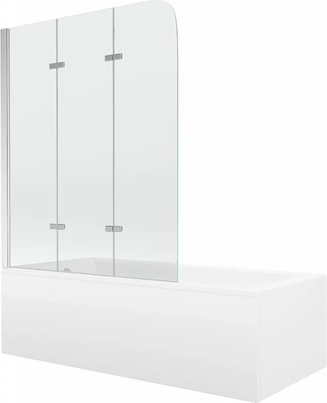 Mexen Cubik vasca rettangolare 150 x 70 cm con pannello e paravento a 3 ante 120 cm, trasparente, cromato - 550315070X9012030100