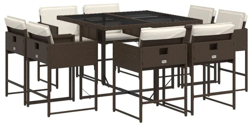 Set da pranzo da giardino 9pz con cuscini marrone in polyrattan