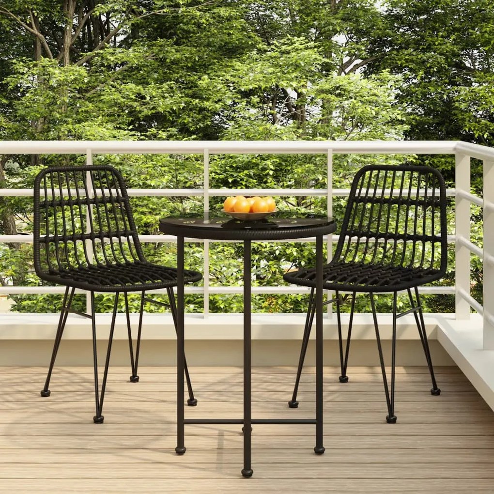 Set Da Pranzo Da Giardino 3 Pz Nero İn Polyrattan /