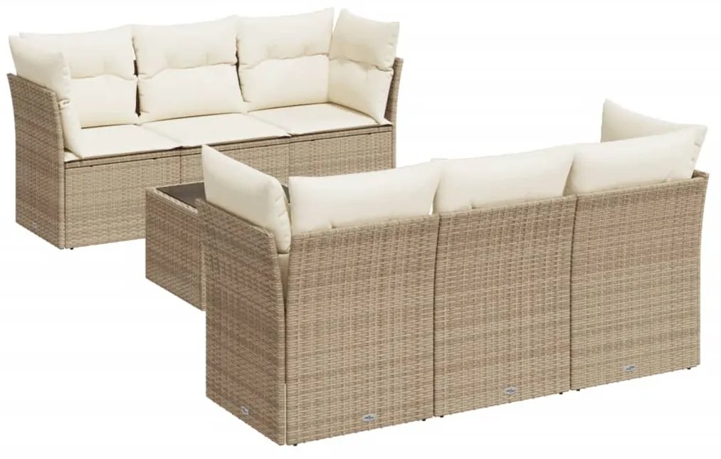 Set divani da giardino 7 pz con cuscini beige in polyrattan