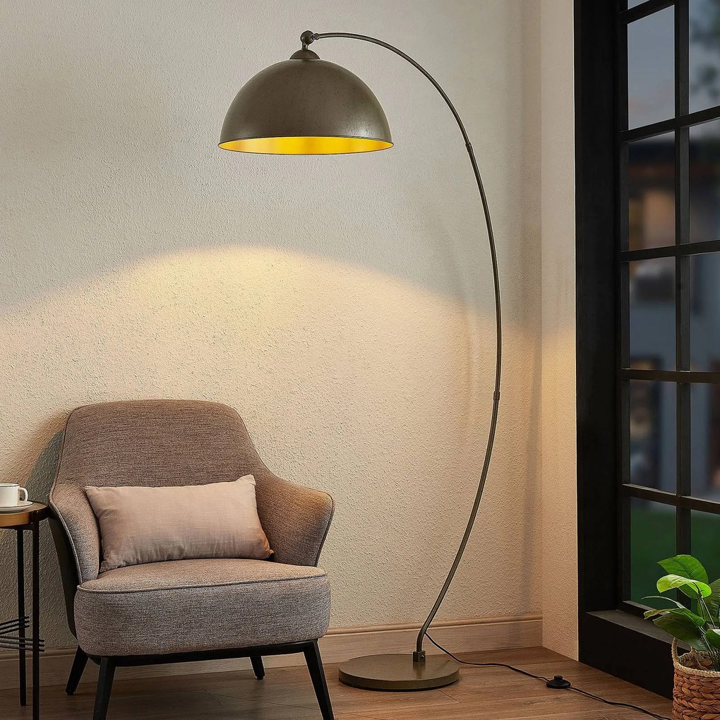 Lampada ad arco Jonera Lindby, Alluminio / Grigio / Zincato, Soggiorno / Sala da pranzo, Metallo, Giovanile, Lampada da terra
