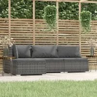 Set Divani da Giardino 4 pz con Cuscini in Polyrattan Grigio 317512