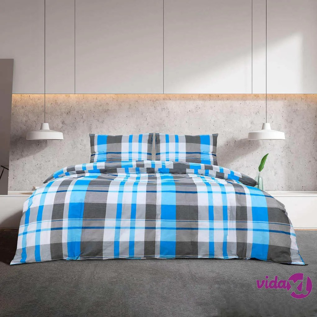 vidaXL Set Copripiumino Blu e Grigio 260x240 cm in Cotone
