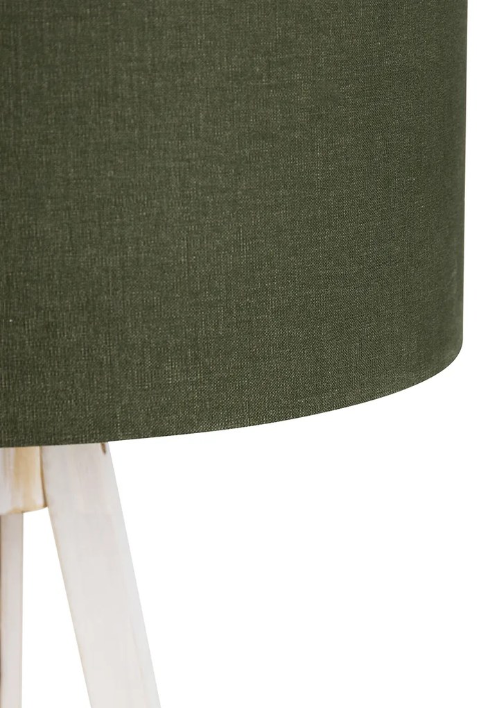 Lampada da terra treppiede bianca con paralume in tessuto verde scuro 50 cm - Tripod Classic
