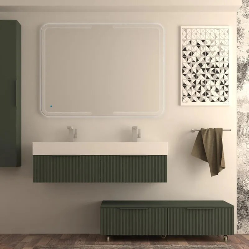 Mobile da bagno sospeso sotto lavabo L 120 x H 25 x P 44 cm verde laccato opaco, 1 cassetto BADEN HAUS Modula