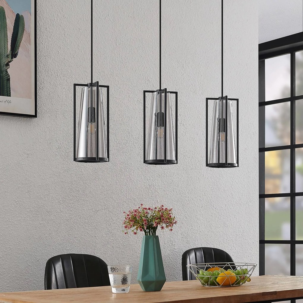 Lampada a sospensione Rufina Lucande, dimmerabile, Alluminio / Grigio / Zincato, Soggiorno / Sala da pranzo, Vetro, Design, Lampada a sospensione