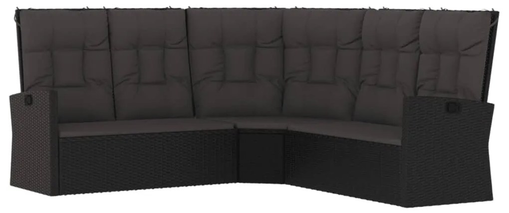 Set divani da giardino 3 pz con cuscini nero in polyrattan