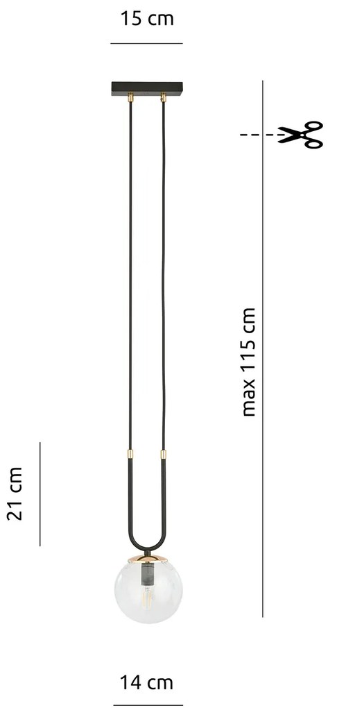 Sospensione Contemporanea 1 Luce Crio Acciaio Nero Oro E Sfera Vetro Trasparente