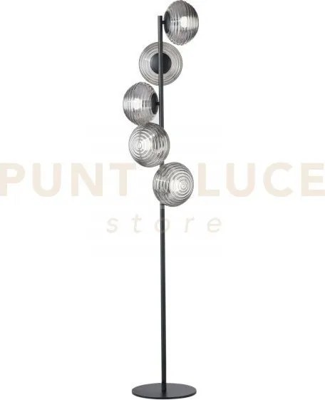 Piantana ripple nera 5 luci attacco e27 32,5x32,5x160cm in vetro so...
