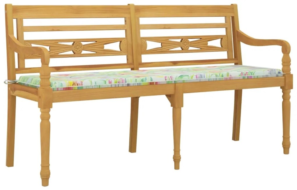 Panchina Batavia con Cuscino Motivo Foglia 150 cm Massello Teak