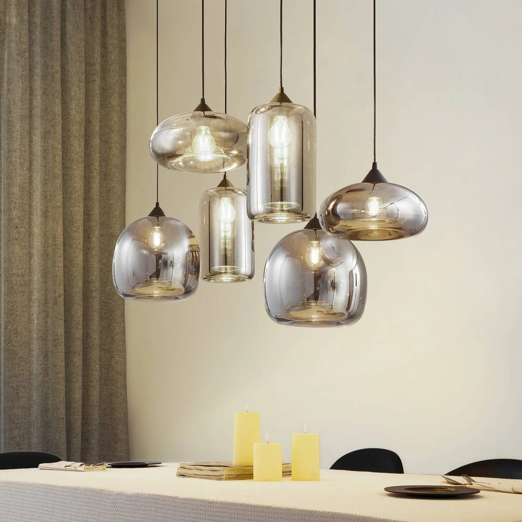 Lampada a sospensione in vetro Marla Lindby, dimmerabile, Nero, Soggiorno / Sala da pranzo, Vetro, Moderno, Lampada a sospensione