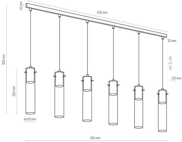 Lampadario su corda LOOK GRAPHITE 6xGU10/10W/230V