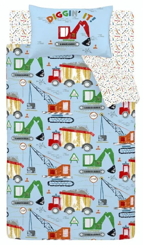 Biancheria da letto per bambini blu per letto singolo 135x200 cm Digger Dreams – Catherine Lansfield