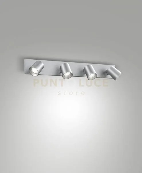 Modo spot alluminio spazzolato 4 luci orientabile attacco gu10 ip20