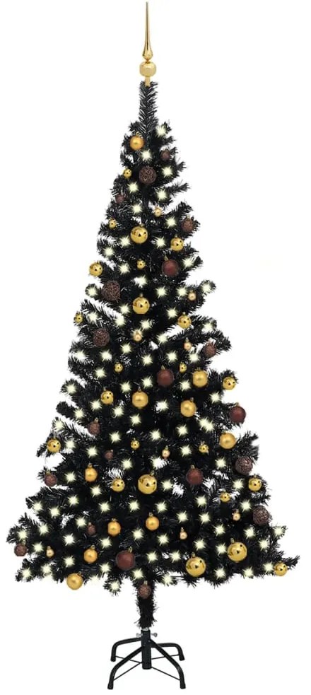 Albero di Natale Preilluminato con Palline Nero in PVC, Albero di Natale Preilluminato con Palline Nero 210 cm PVC II