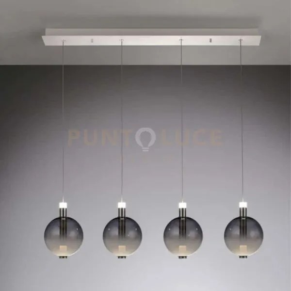 Aurora - lampada a sospensione, tubo nichel satinato con 4 vetri fu...