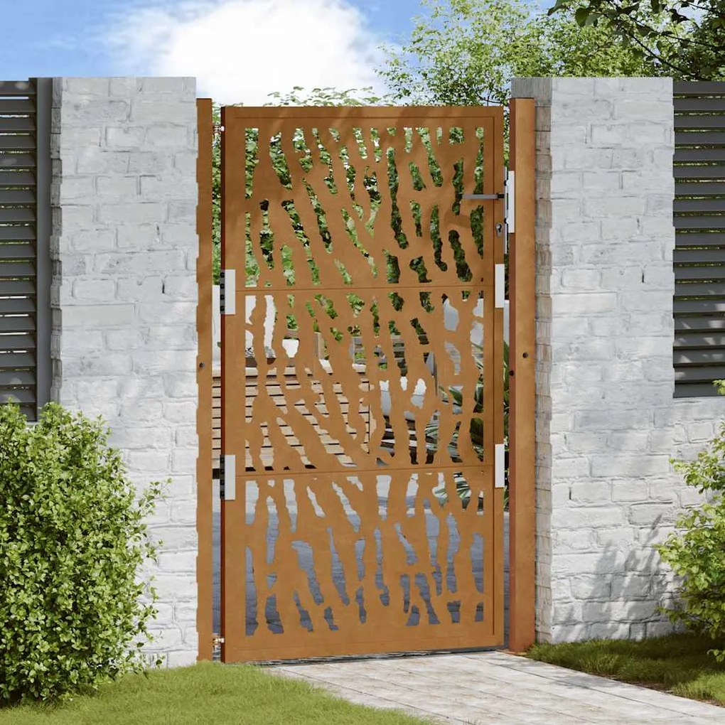 Cancello Da Giardino 105x155 Cm Acciaio Corten Design A Traccia /