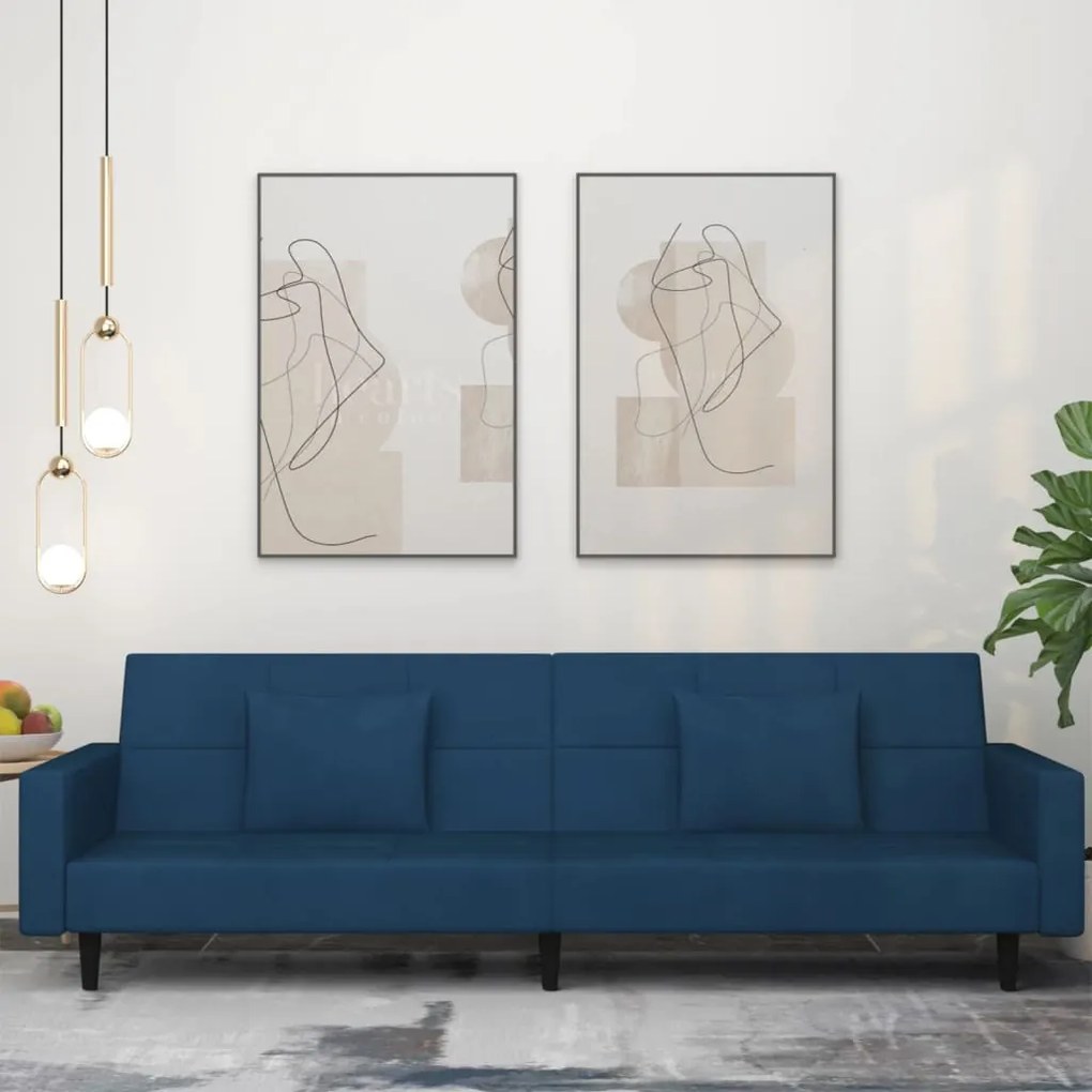 Divano Letto A 2 Posti Con 2 Cuscini Blu İn Velluto /