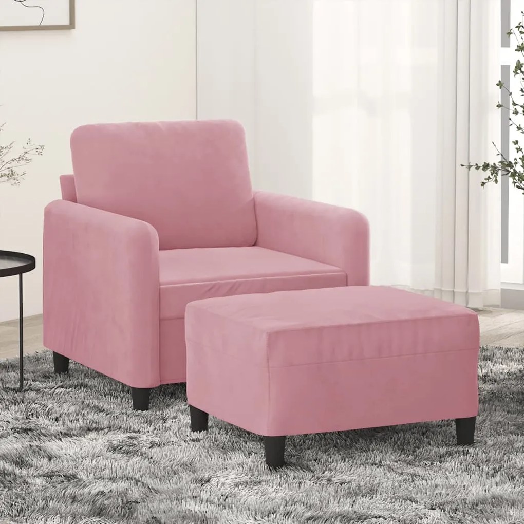 Poltrona Con Poggiapiedi Rosa 60 Cm Velluto /