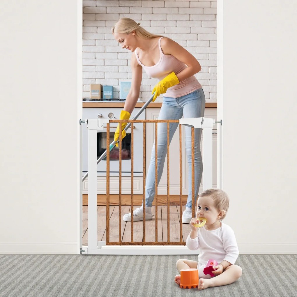Costway Cancelletto di sicurezza per bambini da 75-82cm con chiusura automatica, Cancelletto per scale porte