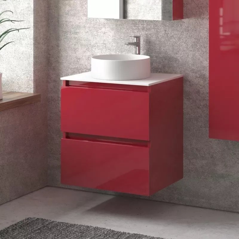 Mobile bagno sospeso 60 cm con due cassetti e piano bianco solid surface TOD-60SS - KAMALU