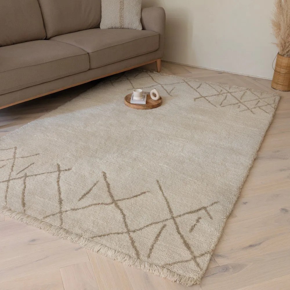 Tappeto in lana lavabile e tessuto crema 160x230 cm Azera Crosshatch - Asiatic Carpets