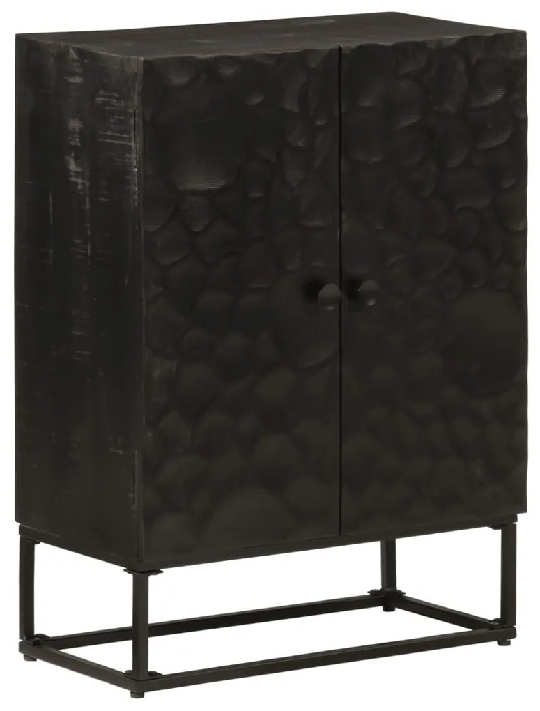 Credenza Nera 55x30x76 Cm İn Legno Massello Di Mango E Ferro /