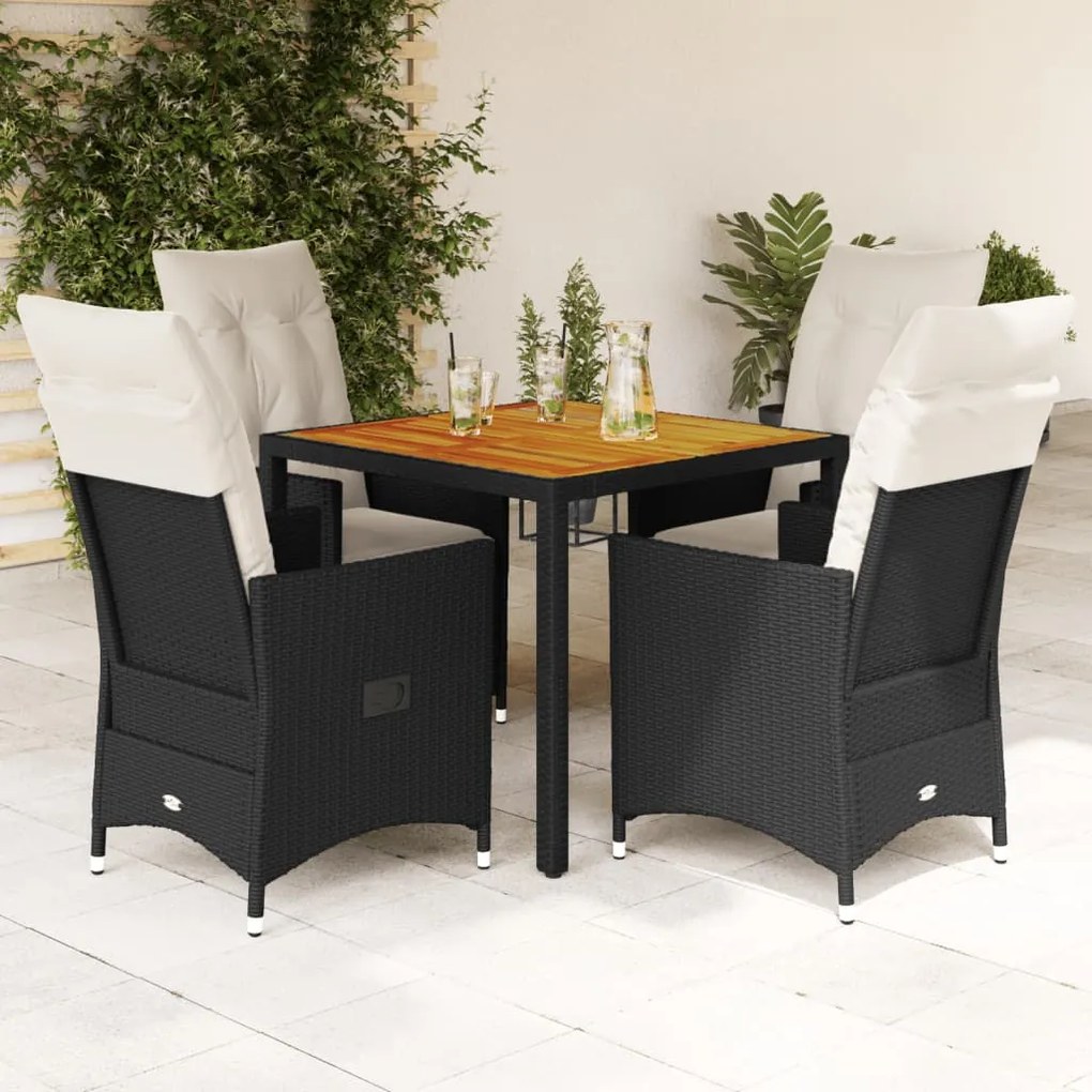 Set da pranzo da giardino 5 pz nero con cuscini in polyrattan