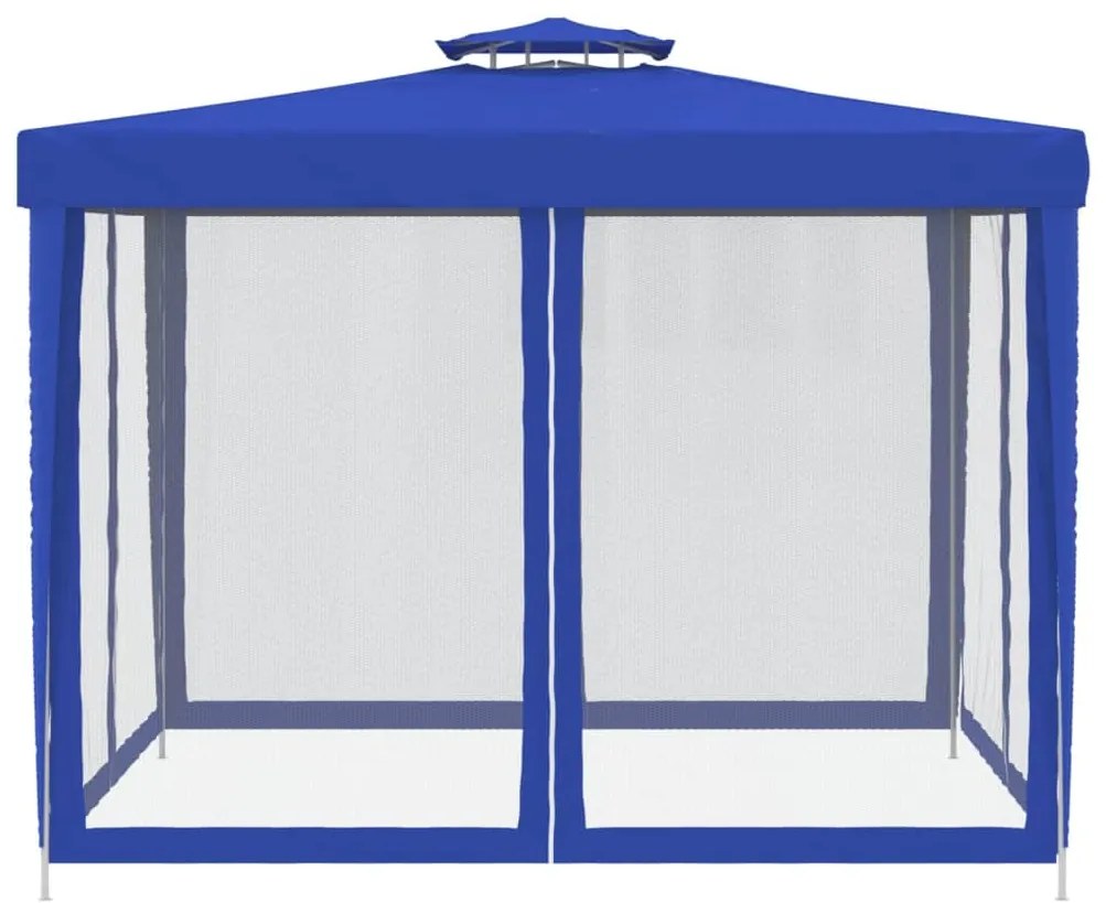 Gazebo con Tetto Doppio Blu 3x3x2,68 m in Tessuto