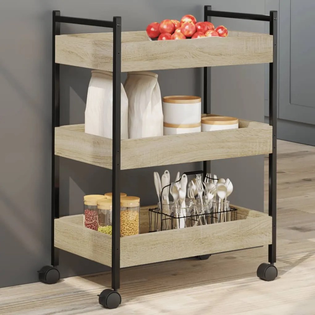 Carrello Da Cucina Rovere Sonoma 50x30x70 Cm Legno Multistrato /