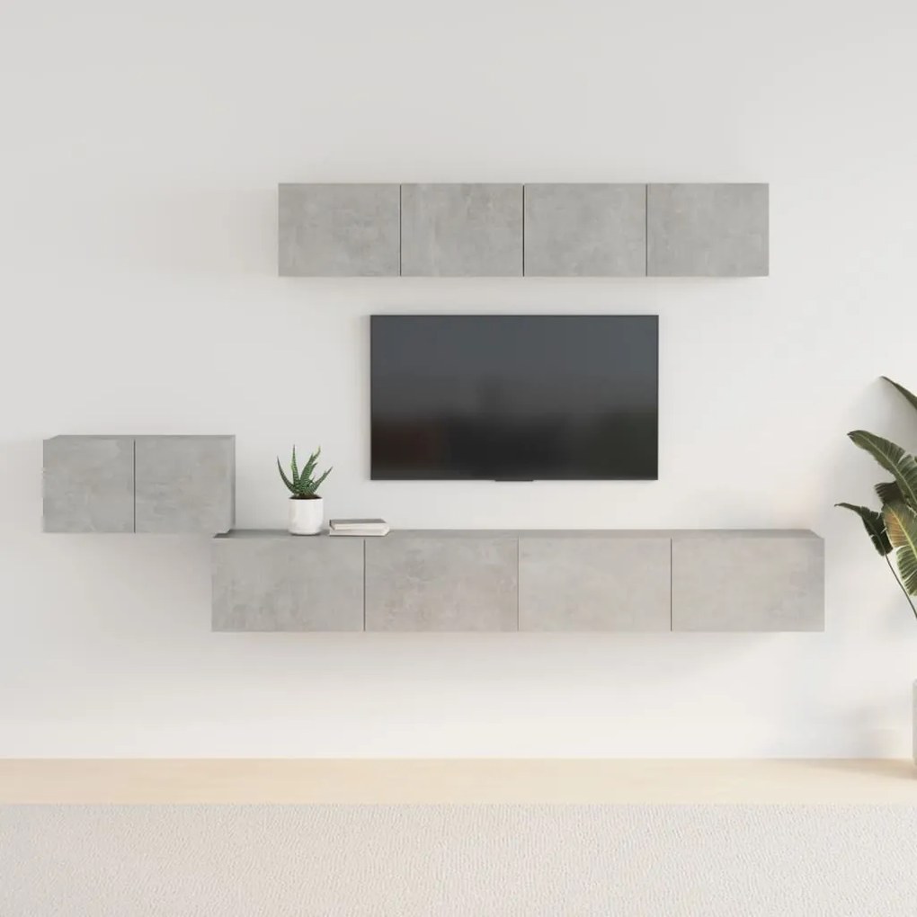 Set Di Mobili Porta Tv 5 Pz Grigio Cemento İn Legno Multistrato /