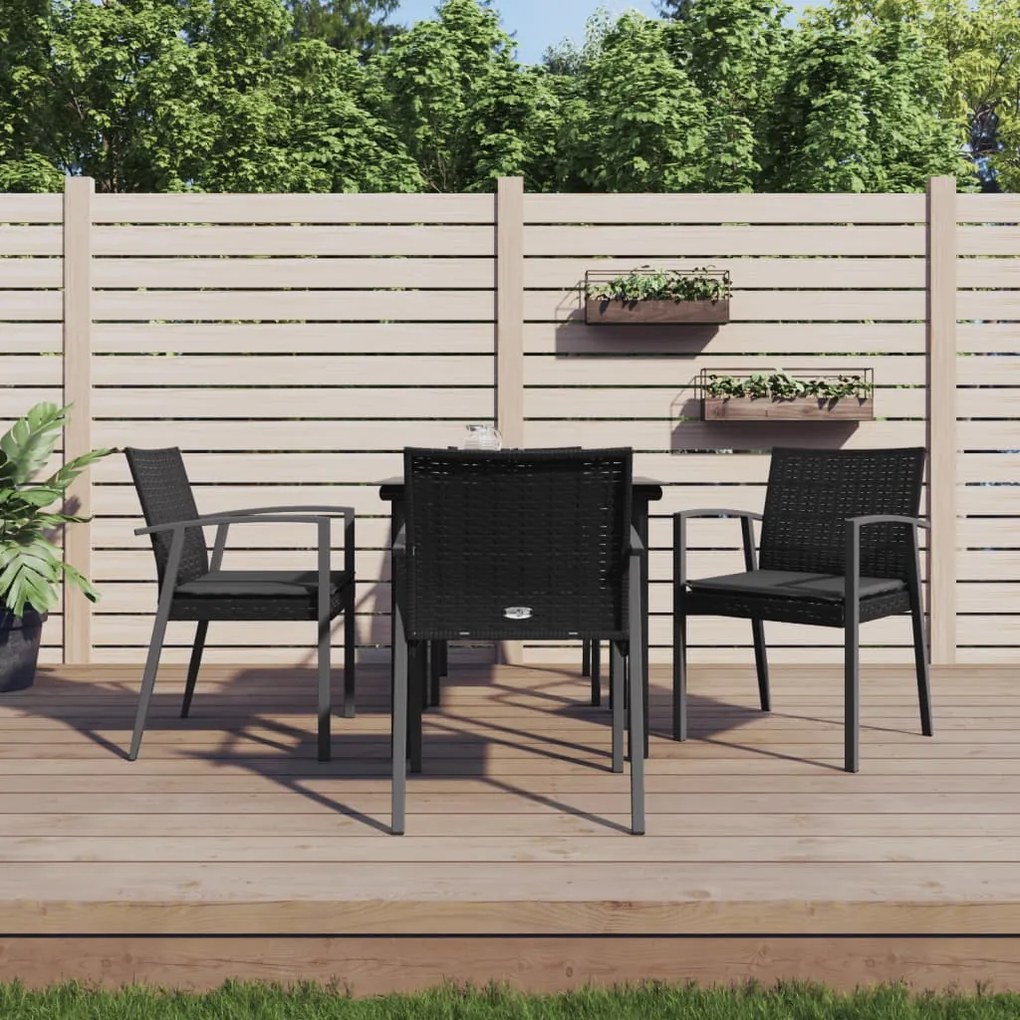 Set pranzo da giardino 5pz con cuscini in polyrattan e acciaio