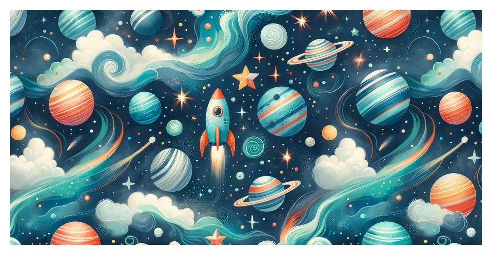 Quadro su tela – Razzo e pianeti nello spazio