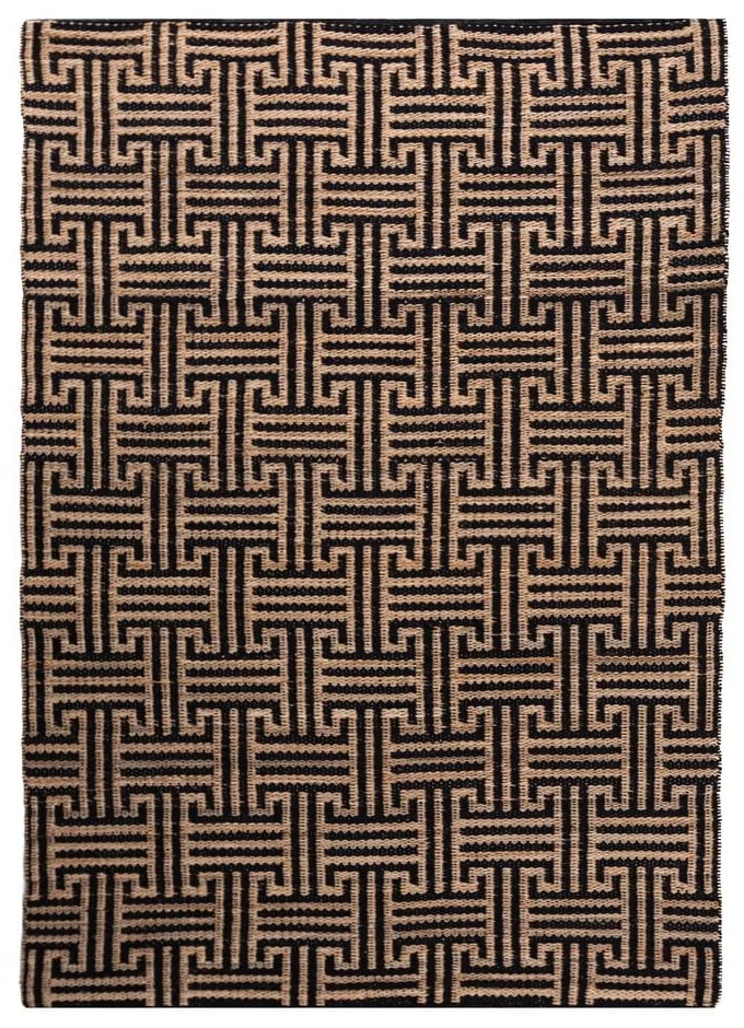 Tappeto nero/di colore naturale in misto iuta tessuto a mano 160x230 cm Meander Jute – Flair Rugs