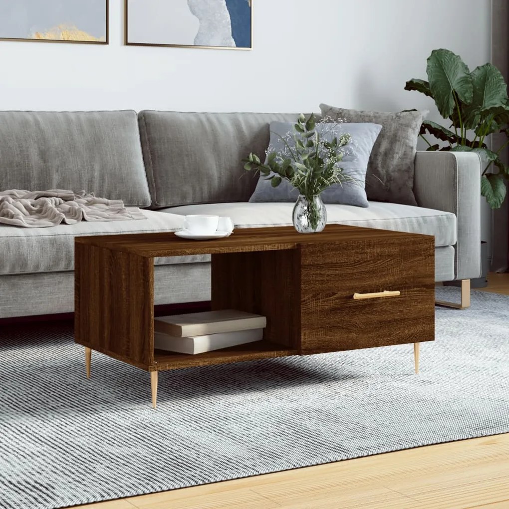 Tavolino Da Salotto Rovere Marrone 90x50x40cm Legno Multistrato /
