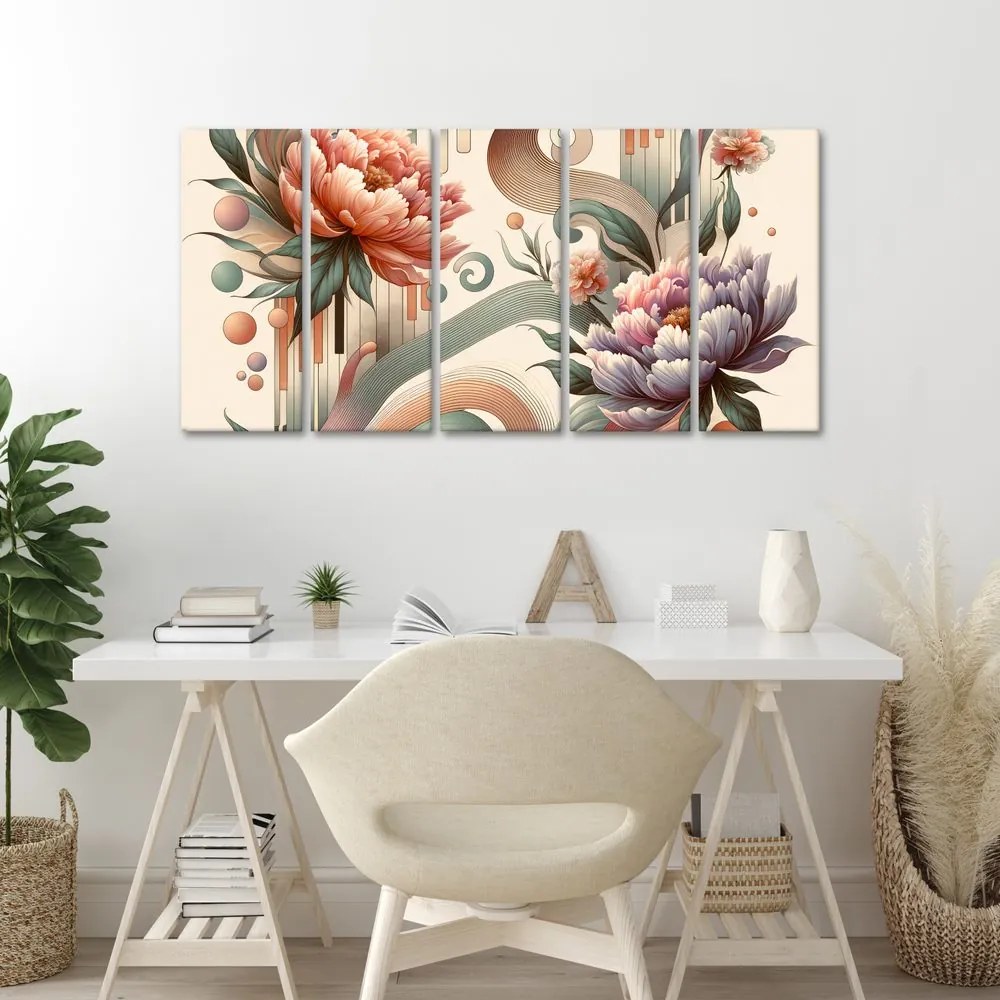 Quadri 5 pezzi – Curve artistiche e fiori