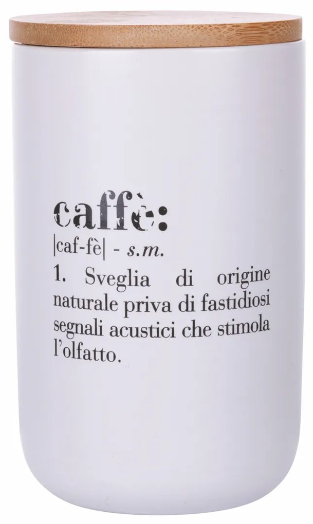 Barattolo caffè scritta bianco con coperchio bambù Victionary