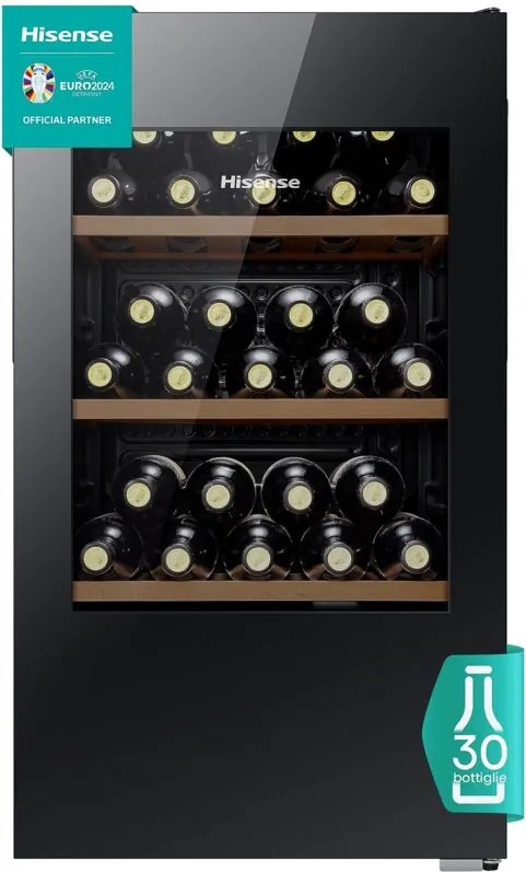Hisense - MWC4894GF - Cantina Vino 30 bottiglie, Monotemperatura, Vetri Anti uv, Ripiani in Legno, Display Touch, Illuminazione Led, Anno 2023