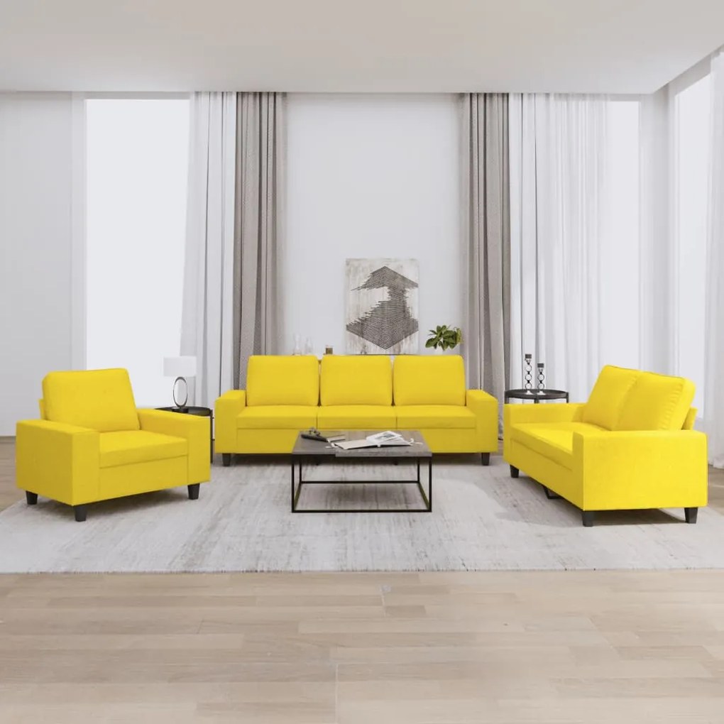 Set Di Divani 3 Pz Giallo Chiaro İn Tessuto /