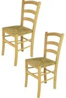 Set 2 Sedie Venice Tommychairs, robusta struttura in legno di faggio verniciata in naturale e seduta in paglia