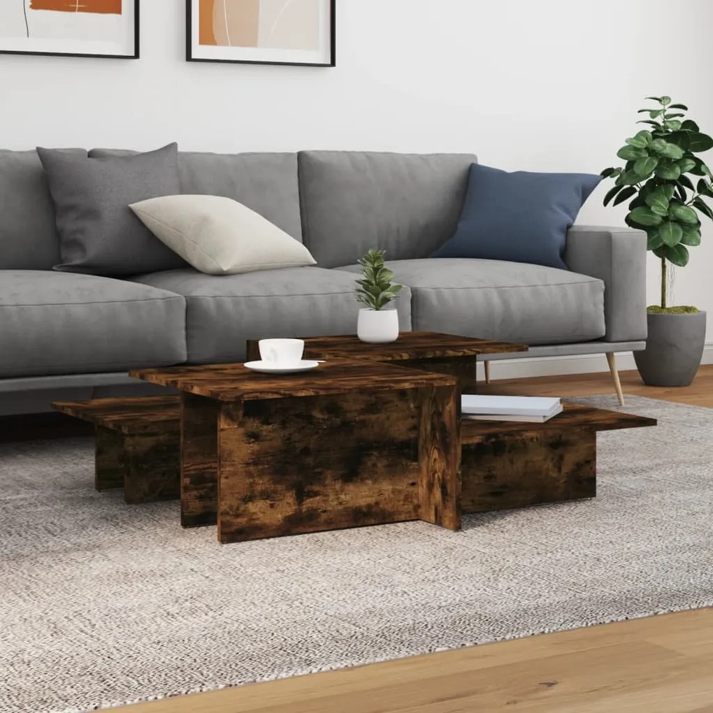 Tavolini Da Salotto 2 Pz Rovere Fumo İn Legno Multistrato /