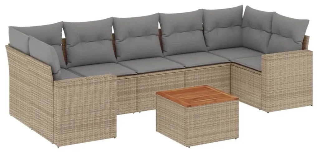 Set divano da giardino 8 pz con cuscini beige in polyrattan